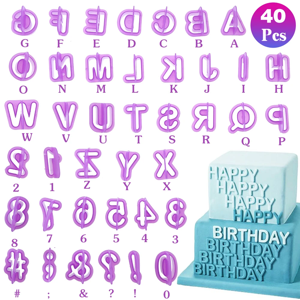 

40pcs Diy English Alphabet Letter Number Fondant Cake Mould ,Biscuits,Kids Baking Molds,Cookie Cutters And Stamps Wholesale, Purple