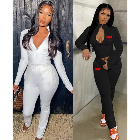 

Free Shipping Fall new zipper two piece set slim long sleeve two-piece set casual sports two-piece suit, Customized color