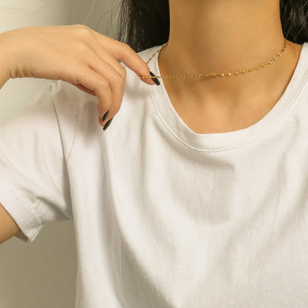 

New Trendy Stainless Steel Stacking Necklace 18K Gold Plating Engrave Chain Choker Necklaces for women Jewelry