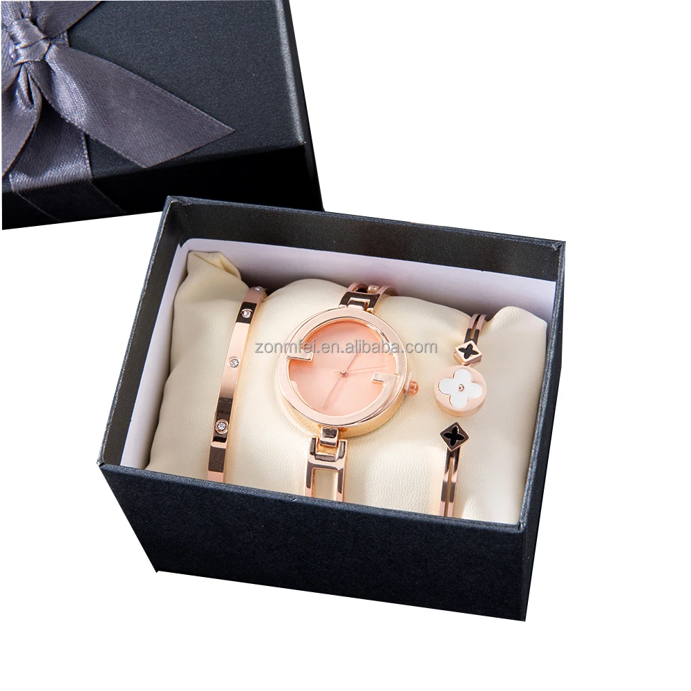 

Retail Style 3Pcs/Set Women Bracelet Wrist Watch Set Luxury Fashion Ladies Skin Band Clock with Titanium Bracelet