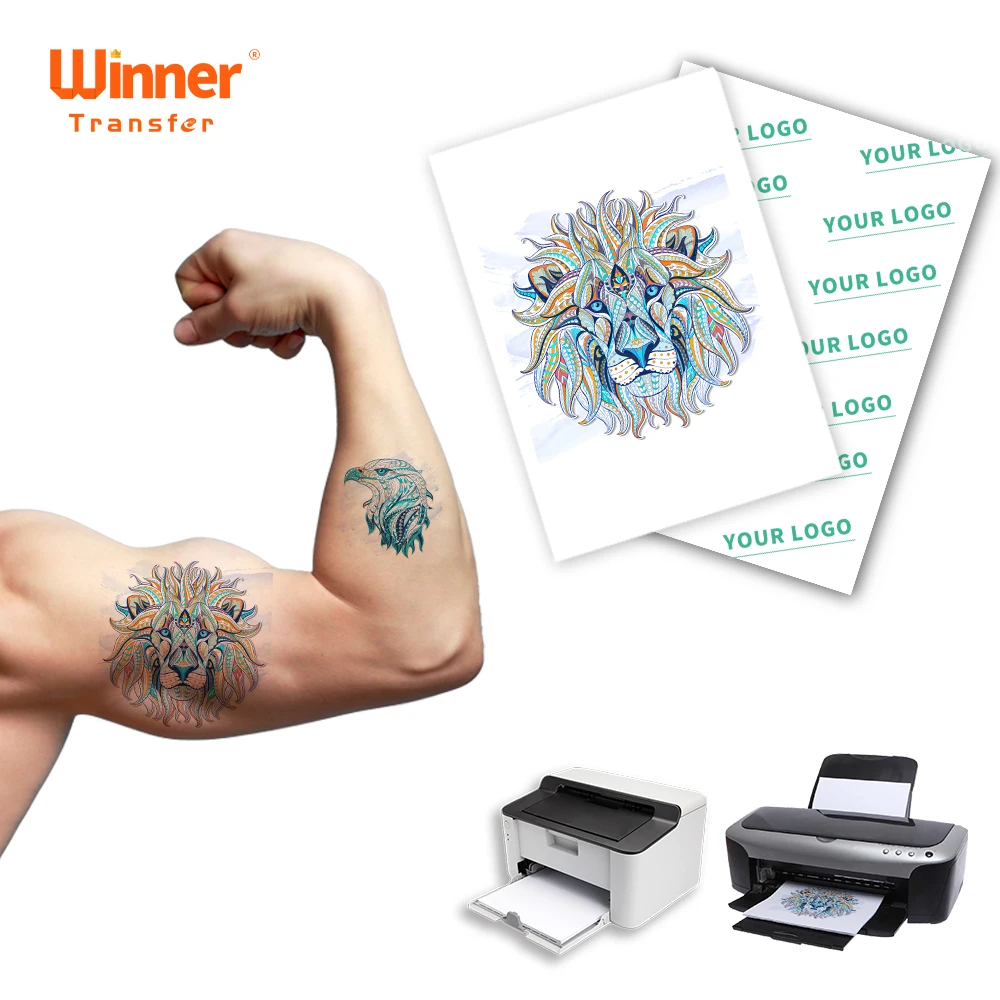 

Winner Transfer Ready to Ship Inkjet Laser Compatible Printable Temporary Tattoo Paper Tattoo Sticker Pigment Dye Ink A4/8.5*11