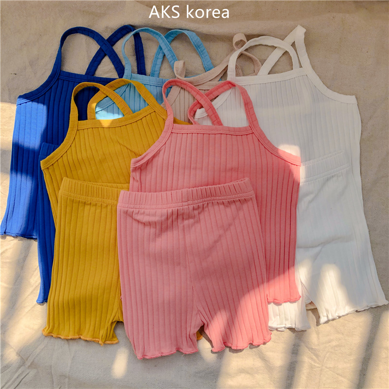 

0-24M Toddler Baby Boys Girls Clothes Sets 2021 Summer Sleeveless Vest Tops & Shorts Solid Color Ribbed Knit Casual Baby Outfits