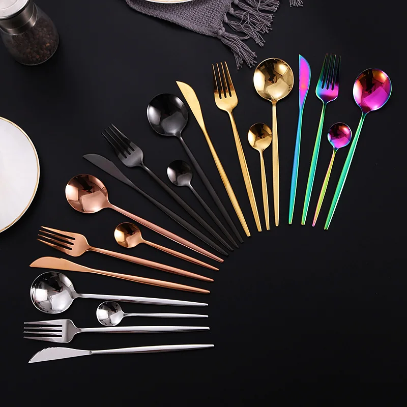 

Wholesale Restaurant Portuguese Wedding Gift Luxury Mirror Silver Gold 4pcs Knife Spoon Fork Stainless Steel Cutlery Set