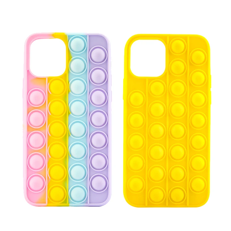 

Newest Soft Rainbow Push It Bubble Pops It Fidget Toy Silicone Cell Phone Case For Iphone 11 12 pro max Mobile Phone Case, Multi