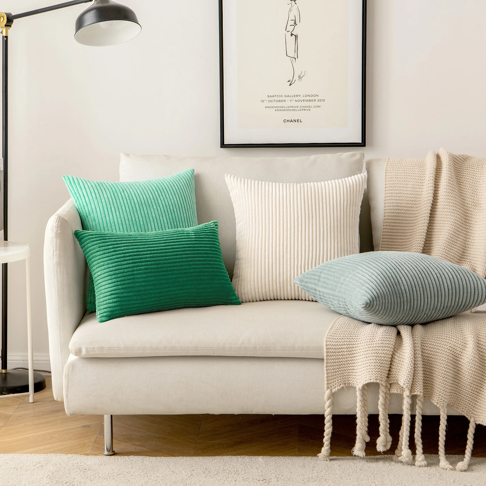 

Wholesale Soft Solid Square Corduroy Throw Pillow Covers Striped Corduroy Velvet Cushion Covers Home Decorative for Sofa Couch