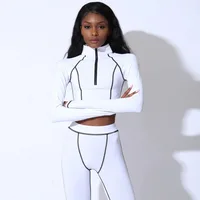 

Fitness Casual Active Wear 2 Piece Set Women Sporty Workout Zipper solid colour Tracksuits Long Sleeve Top And Leggings Sets
