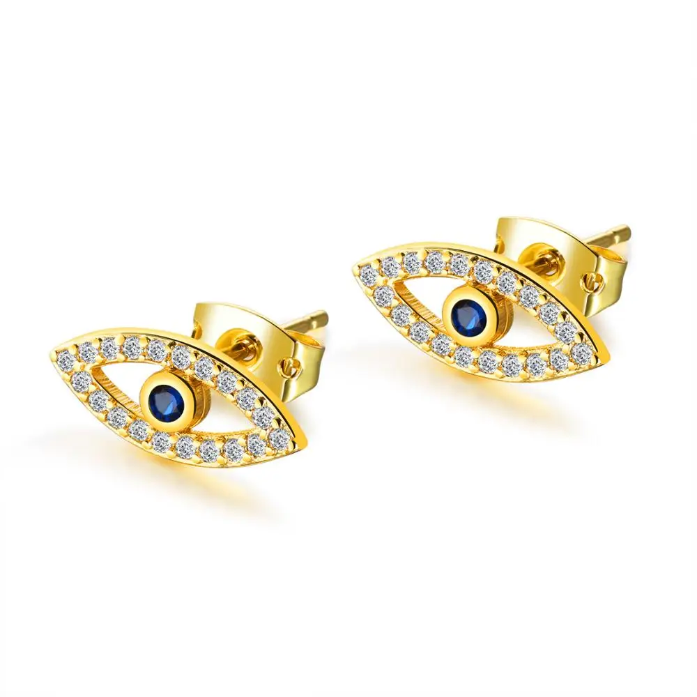 

Fashion Punk Jewelry Sleeper Cubic Zirconia Eyes Stud Earrings 18K Gold Stainless Steel Evil Eyes Earrings For Women
