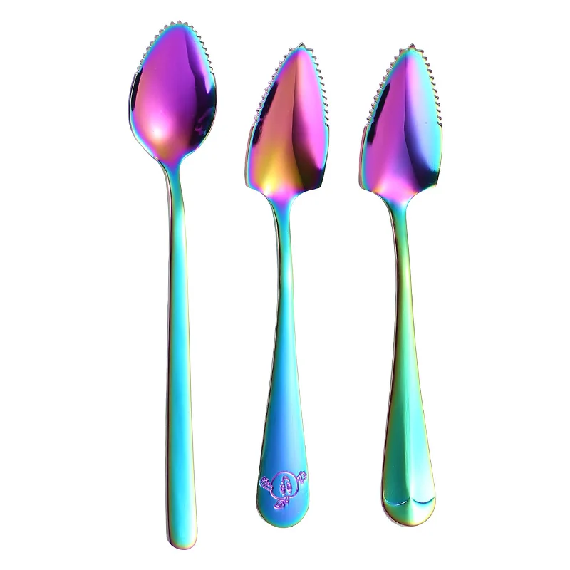 

Magic Mirror Serrated Grapefruit scraper Spoon Elderly Baby Fruit Complementary Food Scraping Spoon, Silver/colorful