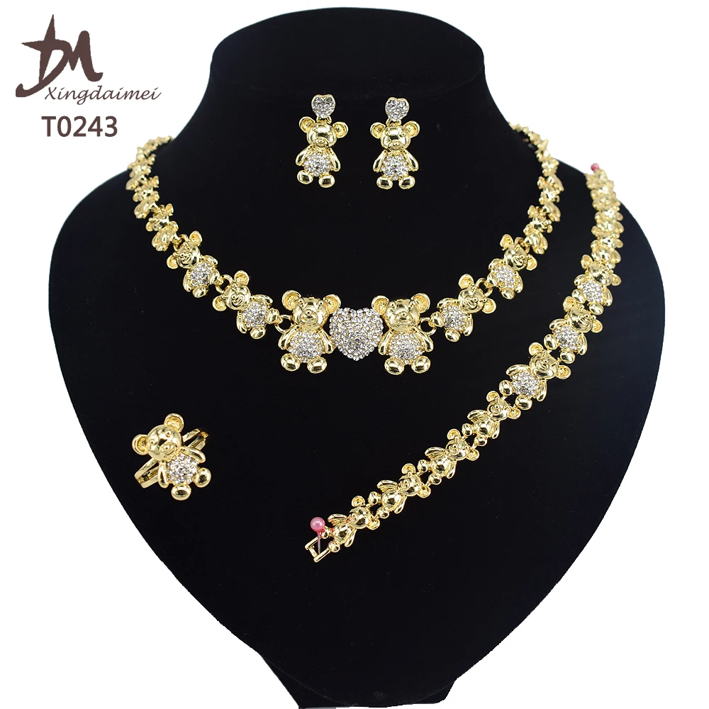 

T0243 Women jewelry set 18K gold-plated double teddy bear jewelry set