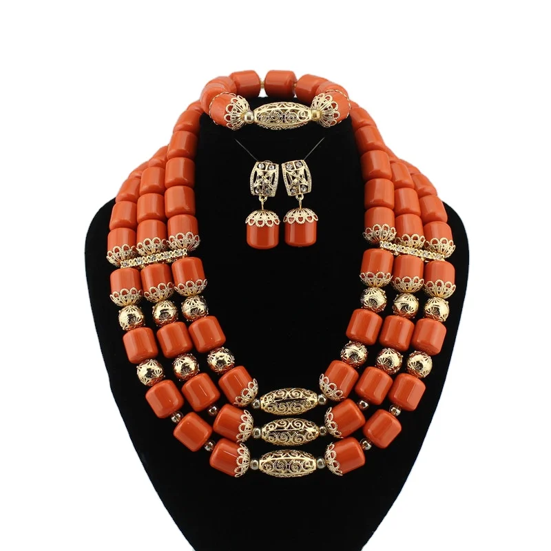 

Nigerian Wedding Jewelry Sets Beads Necklace Earring Bracelet Sets Statement Collar African Beads Jewelry Set, Picture