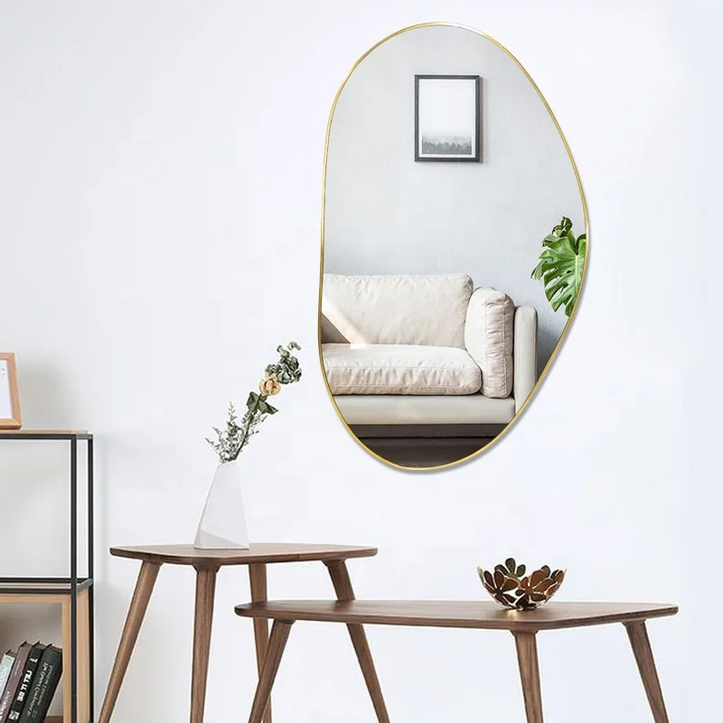 

Modern Minimalist Creative Irregular Shaped Metal Frame Decorative Wall Mirror Full Length Dressing Wall Hanging Mirror