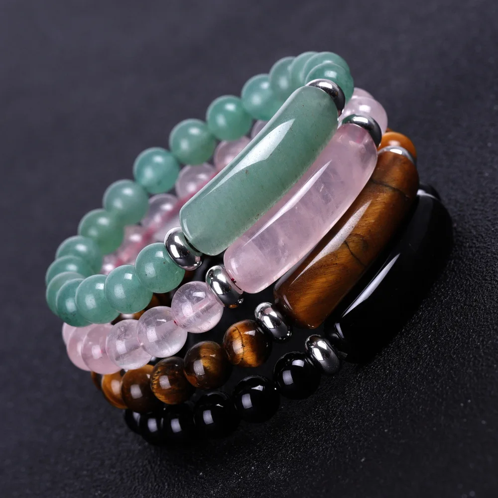 

Beads Chakra Crystal Energy Heart Amethyst Natural Gemstone Charm Jade Stretch Healing Natural Stone Bracelets, Agate stone