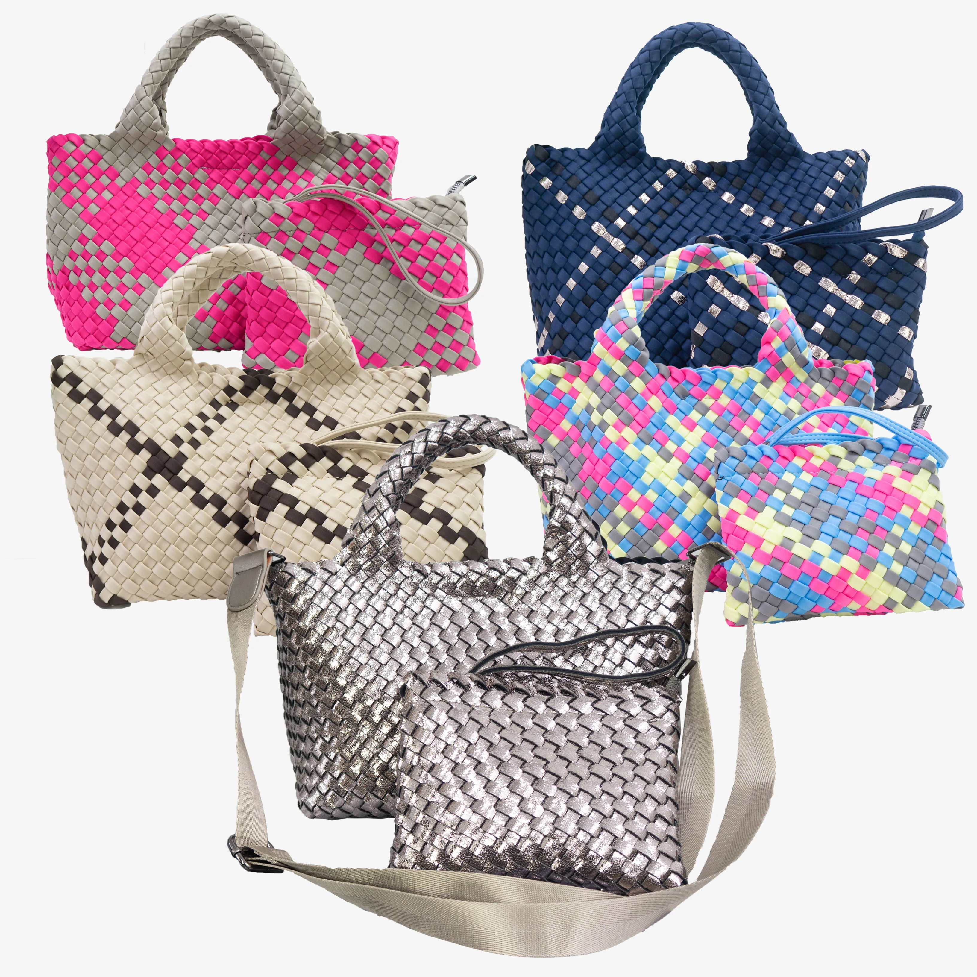 

HONOUR ME Luxury Spring Neoprene Woven Handbag Soft Beach Cross Body Bag Custom Make Hand Weave Tote Bag