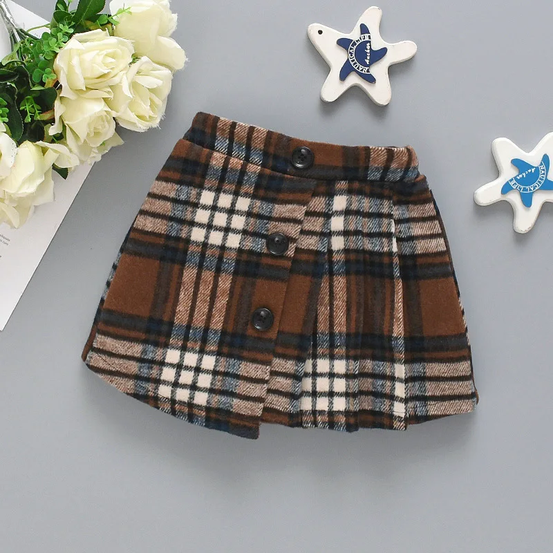 

Autumn Fall Toddler Girl Skirts Woolen Plaid Pleated Skirt For Baby M2169
