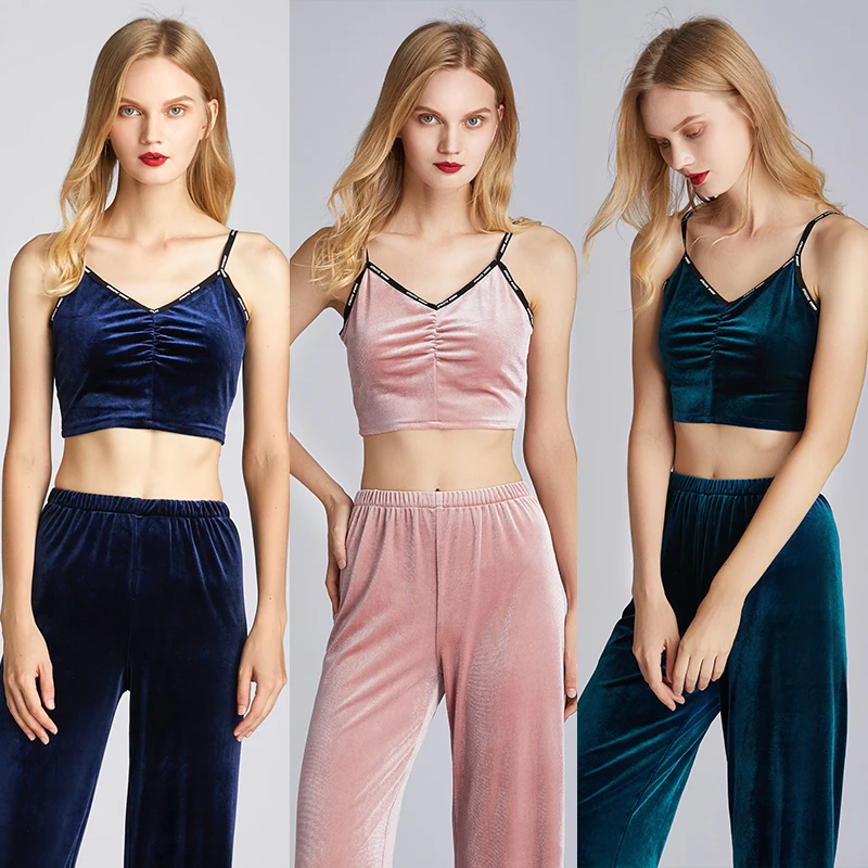 

Dropshipping cropped cami tops women streetwear custom trendy sleeveless velvet crop top