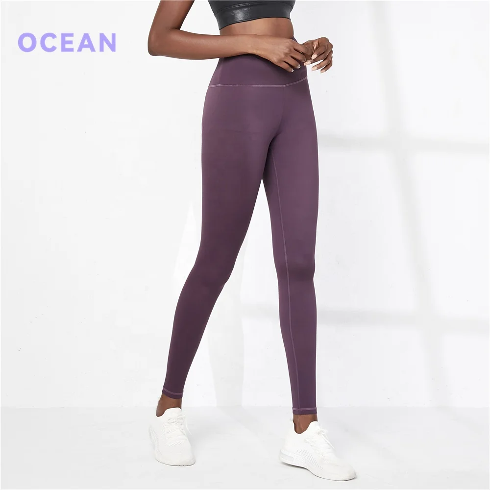 

Fashion Dark Purple V Back Butt Women High Waist Yoga Leggings Tummy Control Workout Yoga Pants