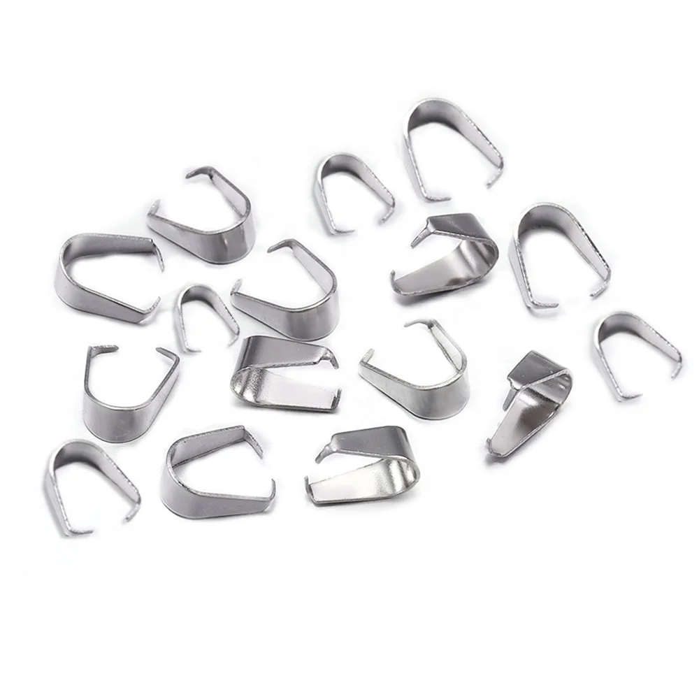 

50/100pcs Stainless Steel Pendant Pinch Bail Clasps Necklace Hooks Clips Connector For Jewelry Making Findings Accessories DIY, As picture