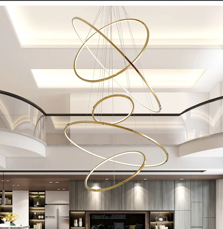 Modern hotel lobby villa living room chandelier light luxury creative dining room lamp atmospheric ring bedroom led lamp