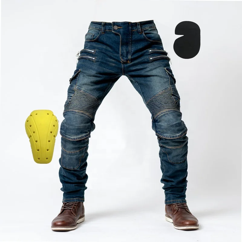 Motorcycle Pants Men Moto Jeans Zipper Protective Gear Riding Touring Motorbike Trousers Motocross Zip Pocket Pants Moto Pants