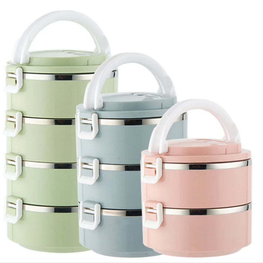 

2021 trend 3 layer European style stackable round stainless steel thermal lunch box food container with handle, Customized color acceptable