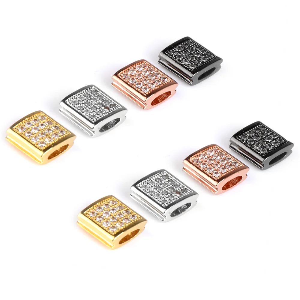 

Wholesale Alloy Jewelry Supplies White Rhinestone Square Tube Big Hole CZ Micro Pave Beads