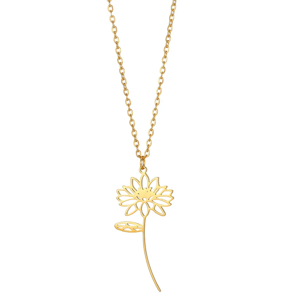 Qiuhan Bouquet Stainless Steel Jewelry Gift for Women 18K Gold Birth Flower Necklace