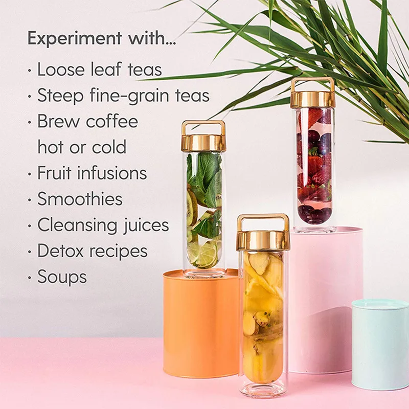20oz fruit glass water filter cup tea infuser travel water bottle with stainless steel infuser and strainer