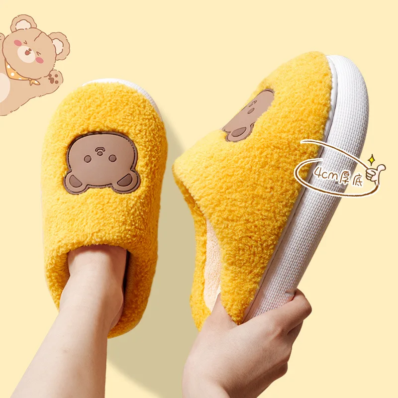 

Hot Sale Cotton Bedroom Slippers Plush Cotton Warm Indoor Fur Fluffy Plush Small Bear Slippers, Green,gray, blue,yellow,orange