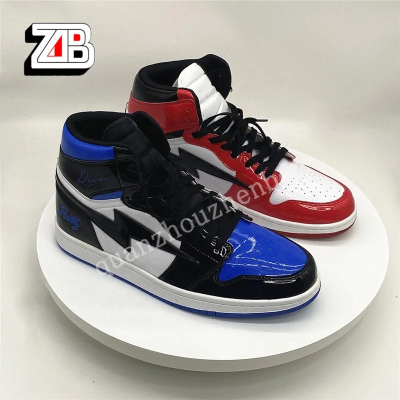 

New Product Unisex Custom Logo Designer Patent Leather Casual Mens High Top Sneakers, Customerized