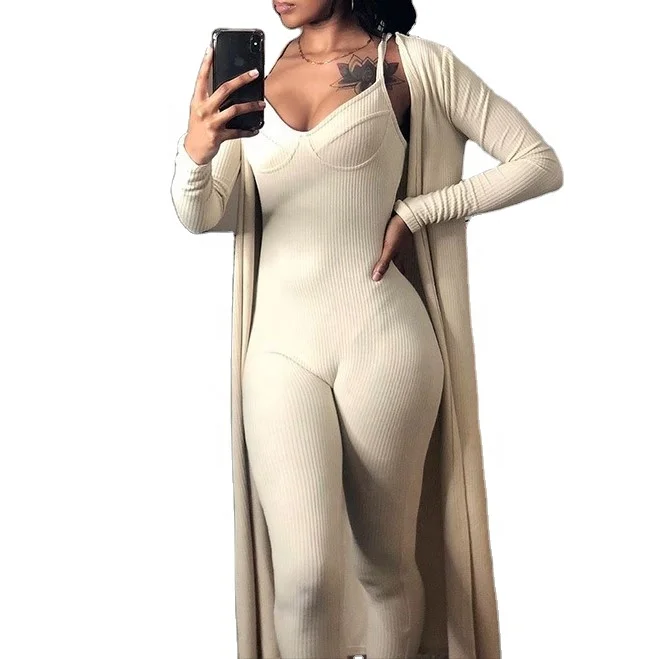 

Wholesale Low Moq Custom Women Fitted Vest Sexy Halter Ribbed One Piece Backless Jumpsuit, Multiple color