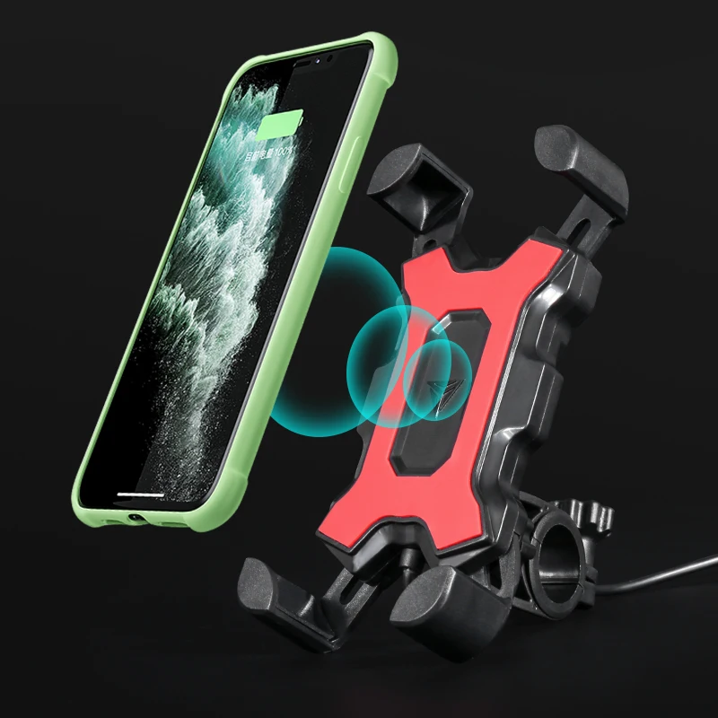 

MOTOWOLF Universal Firmest Plastic Alloy Motorcycle Amartphone Holder With 12V Wireless Charger For Bike, Black/red