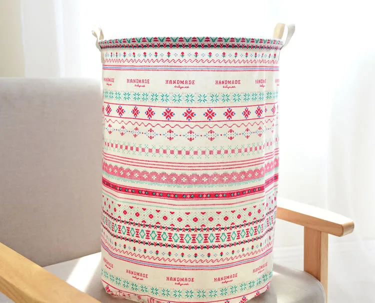 

G&D Bohemian Printed Cotton Linen Dirty Clothes Barrels Storage Bins