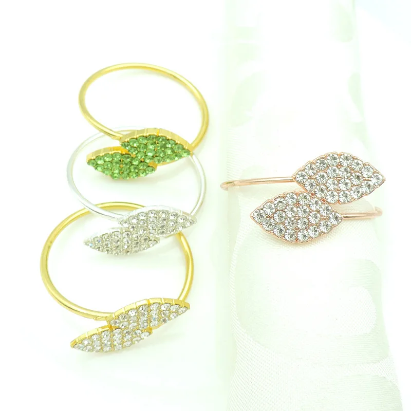 

Jachon simple modern napkin ring inset rhinestone leaf napkin ring exquisite hotel banquet decoration, As picture