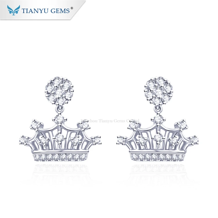 

Tianyu gems crown dangle earrings jewelry 10k white gold moissanite stud earring