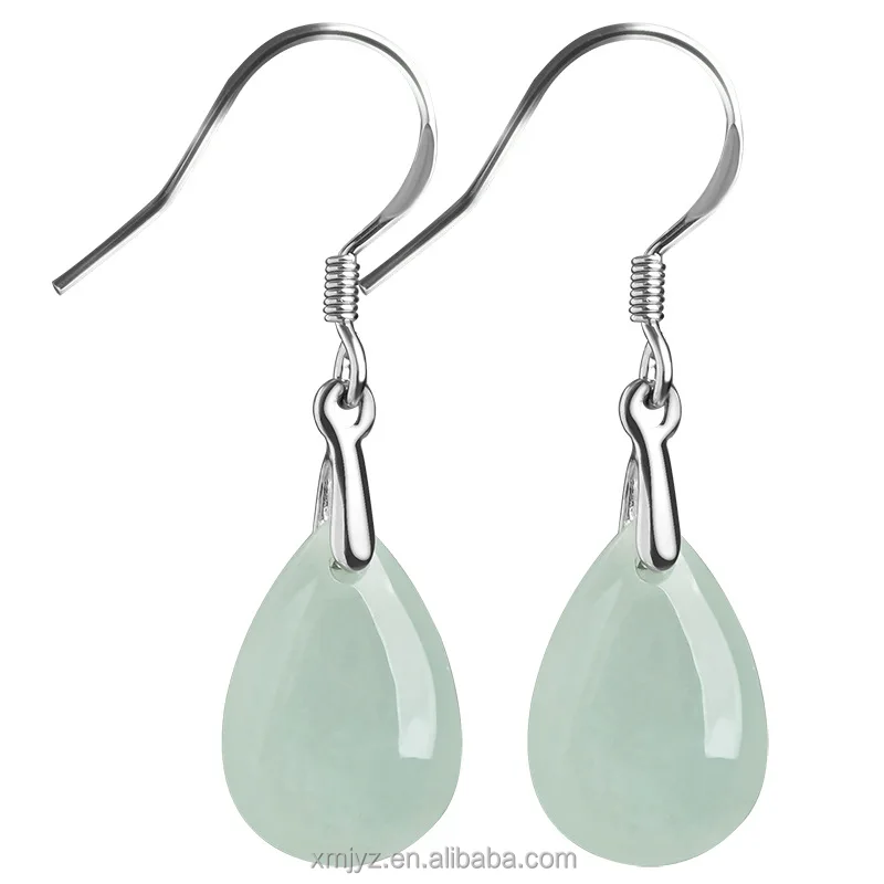 

Certified Grade A High-End S925 Silver Inlaid Natural Jade Water Drop Earrings Ice Jade Women's Fashion Eardrop Earring