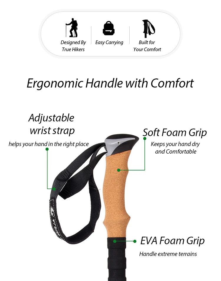 KingGear ultralight 3K Carbon Fiber 5-Section Adjustable Folding Trekking Poles