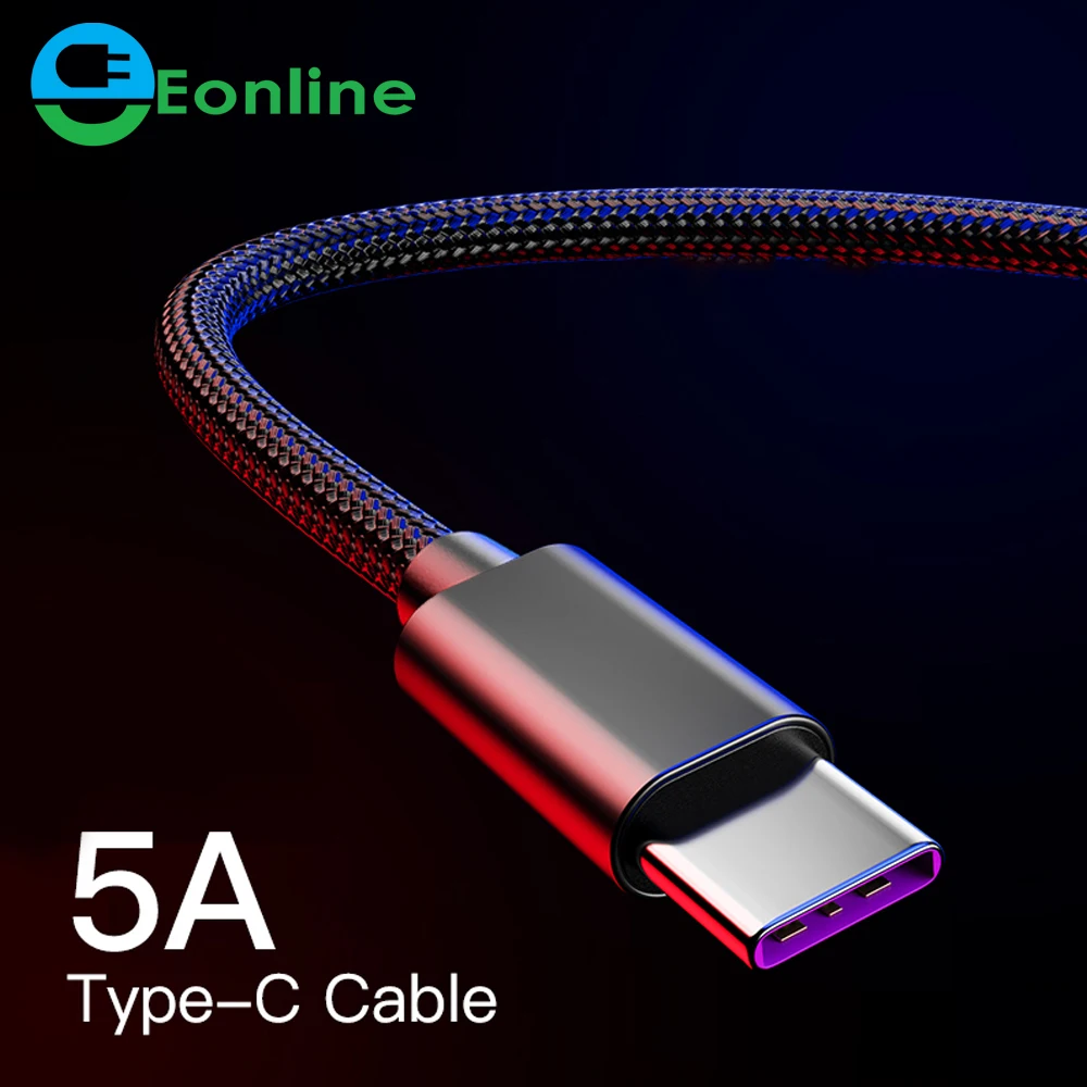 

5A USB C Cable Fast Charging Type C Cable For Samsung Galaxy LG Pixel Huawei Xiaomi Type-C Charger Cable USB Type C Cord, Gray/red/blue