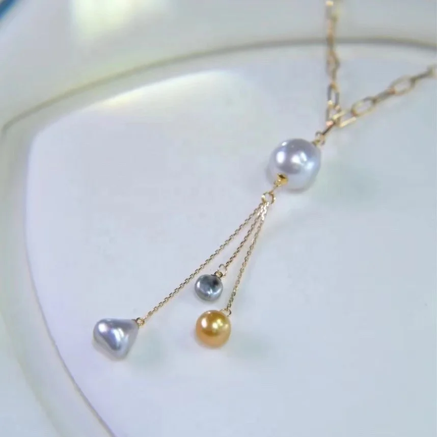 

N187 6-10mm DIY Natural Freshwater pearl charm pendant necklace chain accessory 925 sterling silver jewelry for women