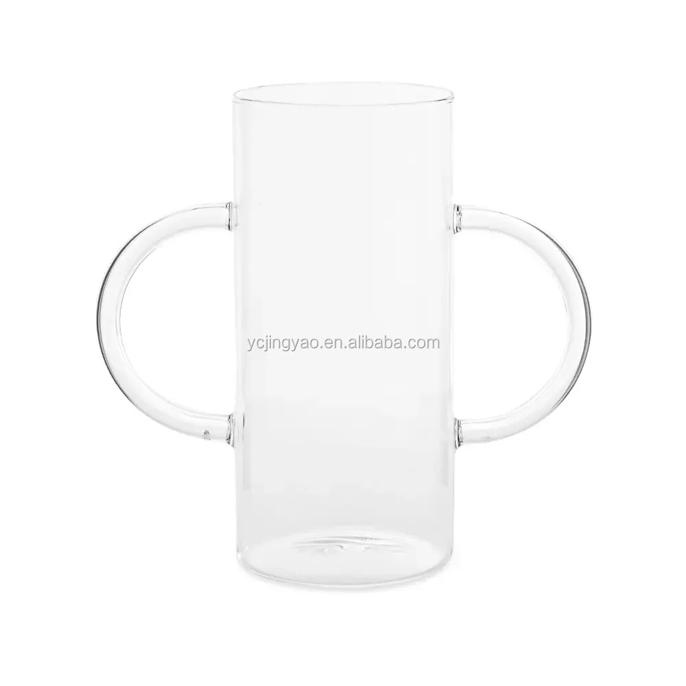 

Hand Made Decorative Clear Heat Resistant Pyrex Borosilicate Transparent Double Handle Glass Vase, Clear transparent