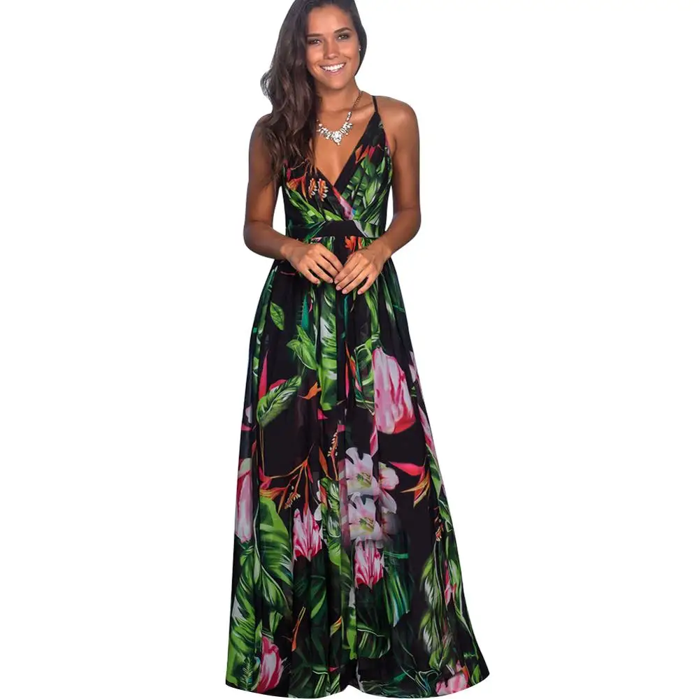 

2020 Spring And Summer New Long dresses explosion Fashion sling party evening printed dresses long, White & yellow & red & green & light blue & blue