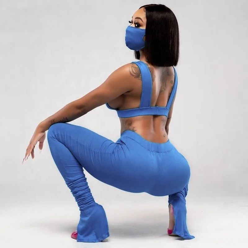 

2021 Hot Sale High Elastic Yoga Suit Casual Sleeveless Solid Color Sport Suit Women's Two Pieces Set