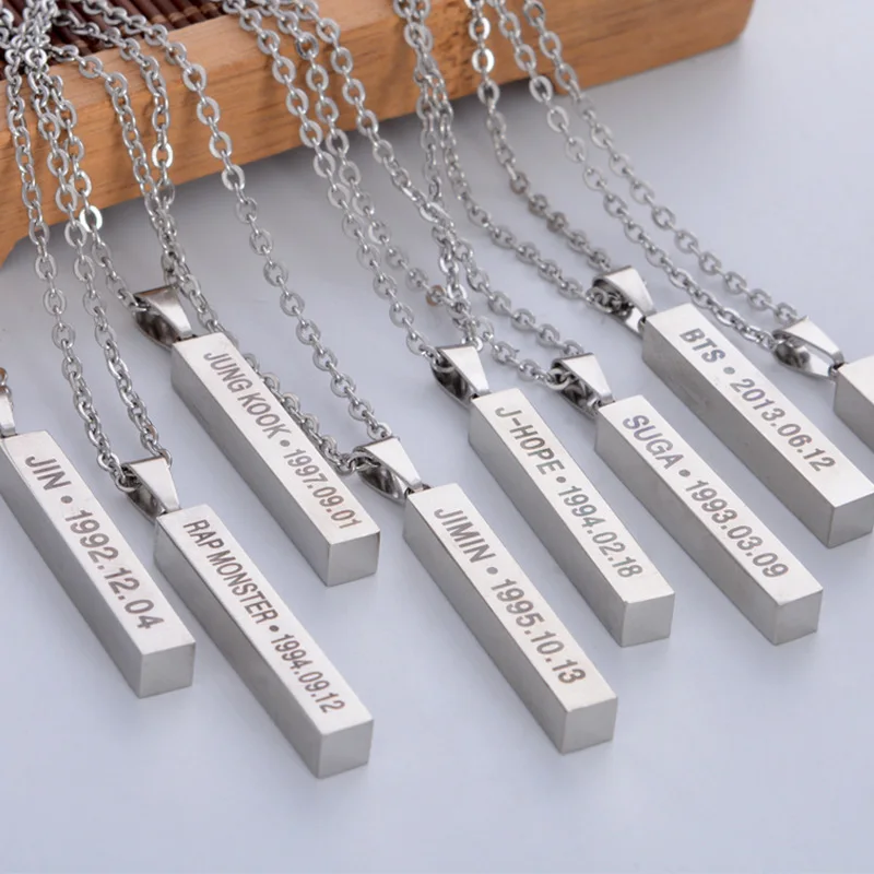 

Fashionable Korea KPOP BTS Merch A.R.M.Y Name Letter Pendant Necklace Stainless Steel US ARMY Letters Chain Pendant Necklace, Silver color