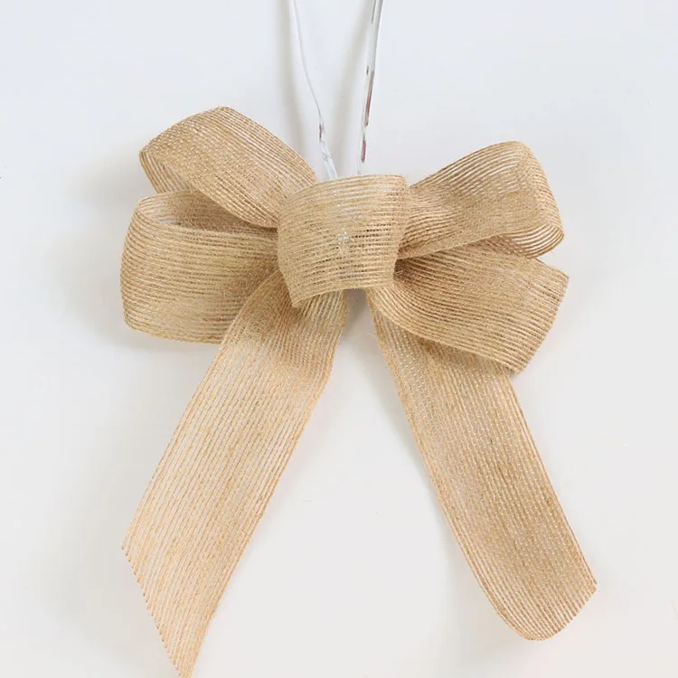 Wholesale Premade Natural Jute Burlap Ribbon Bows For Christmas