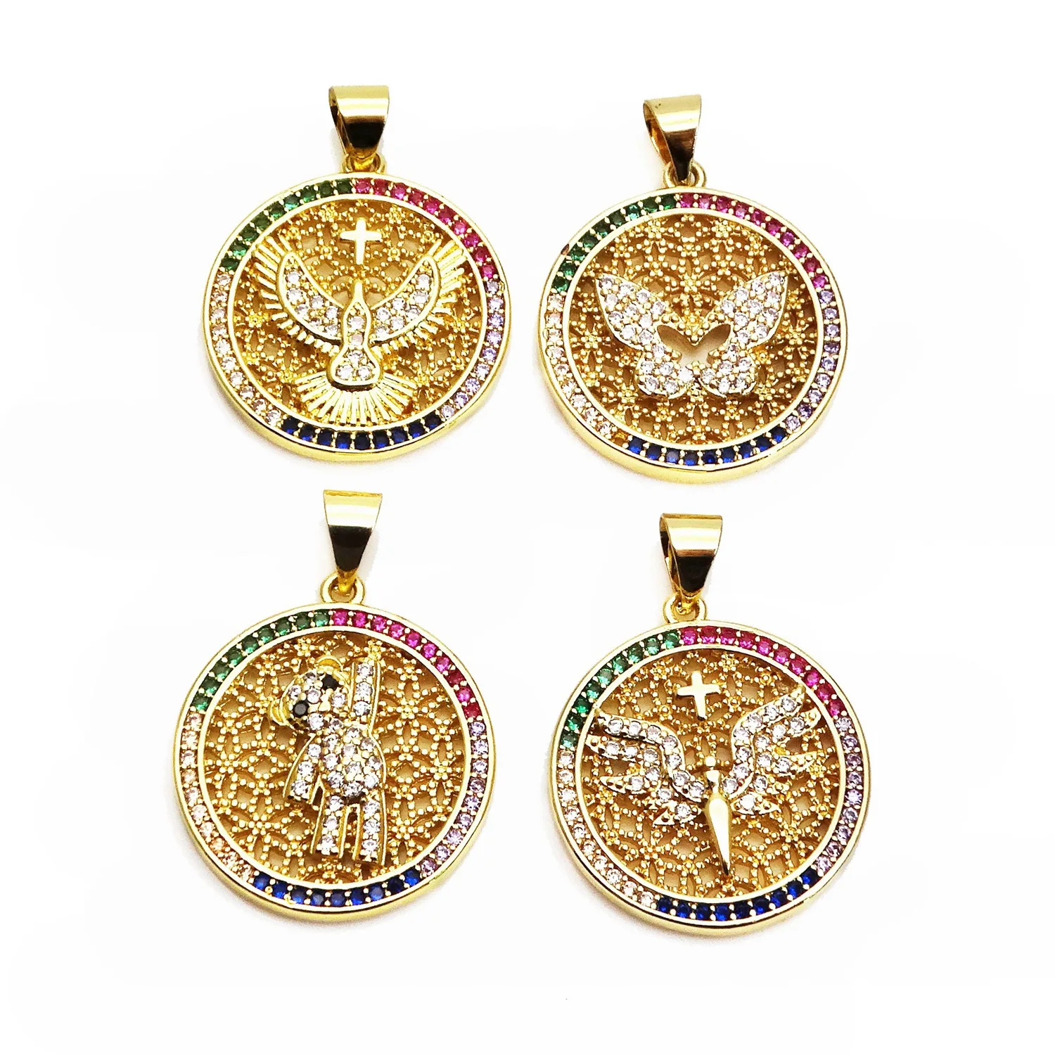 

CZ8460 18k Gold Plated Zircon CZ Crystal Paved Butterfly Eagle Bear Angel Wing Disc Round Circle Pendants