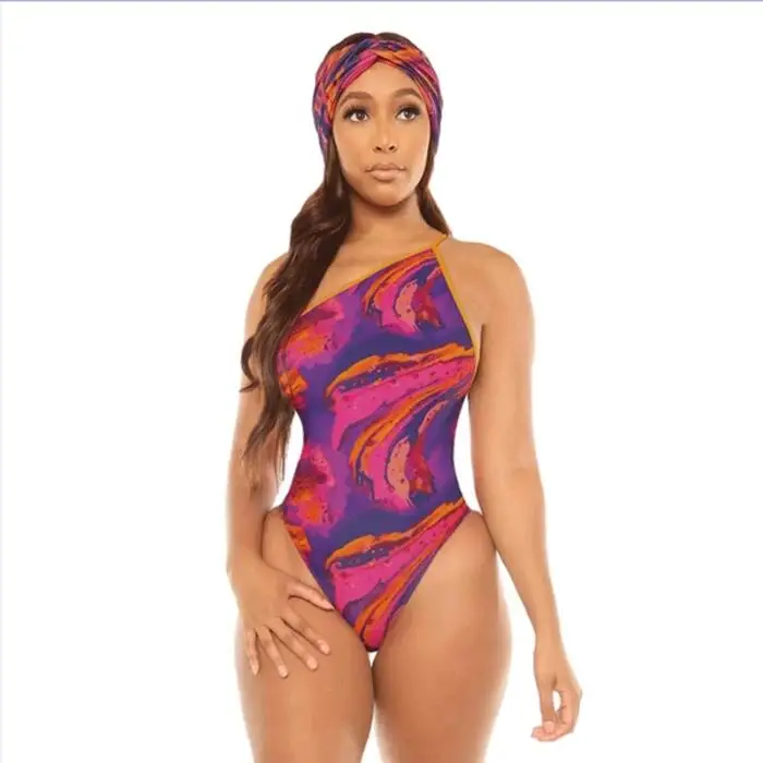 

2021 new swimsuit sexy print one-shoulder strap simple bikini ladies swimwear, White, black, rose red