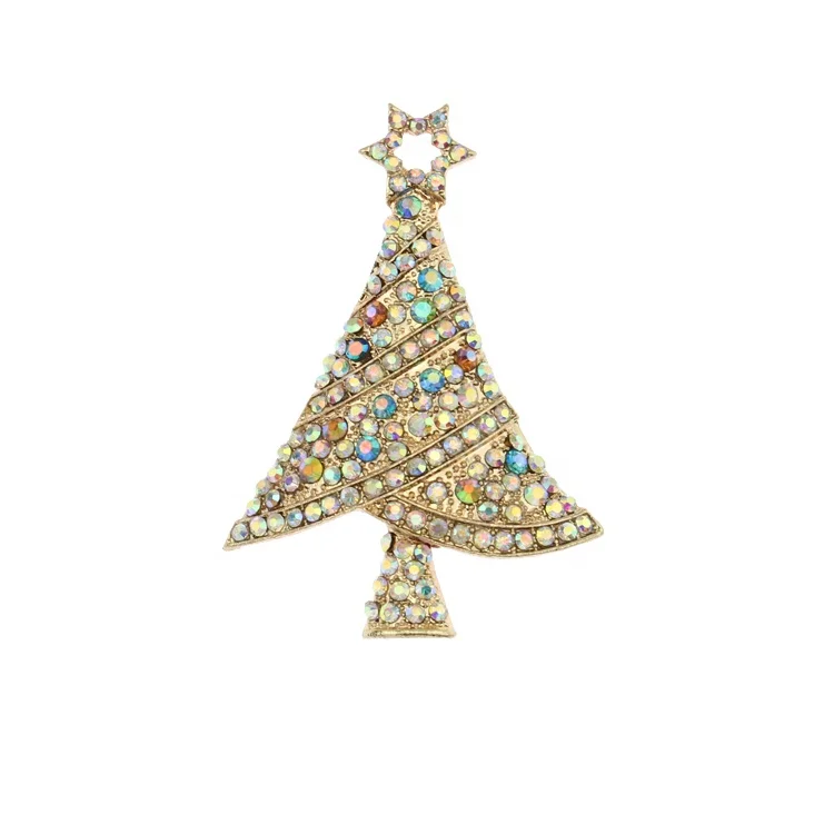 

Fashion Rhinestone Crystal Christmas Tree Alloy Brooch Pins, As picture