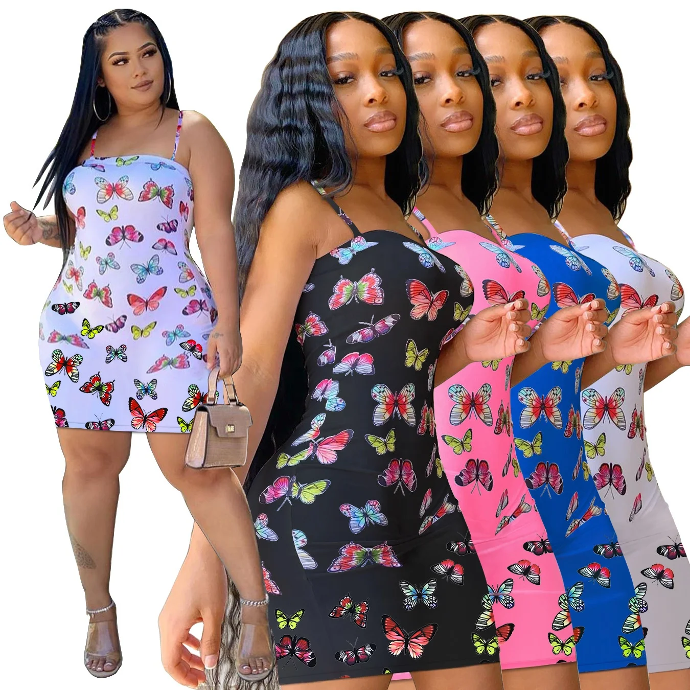 

2021 Summer Wears Butterfly Bodycon Sexy Clothing Women Short Midi Dress