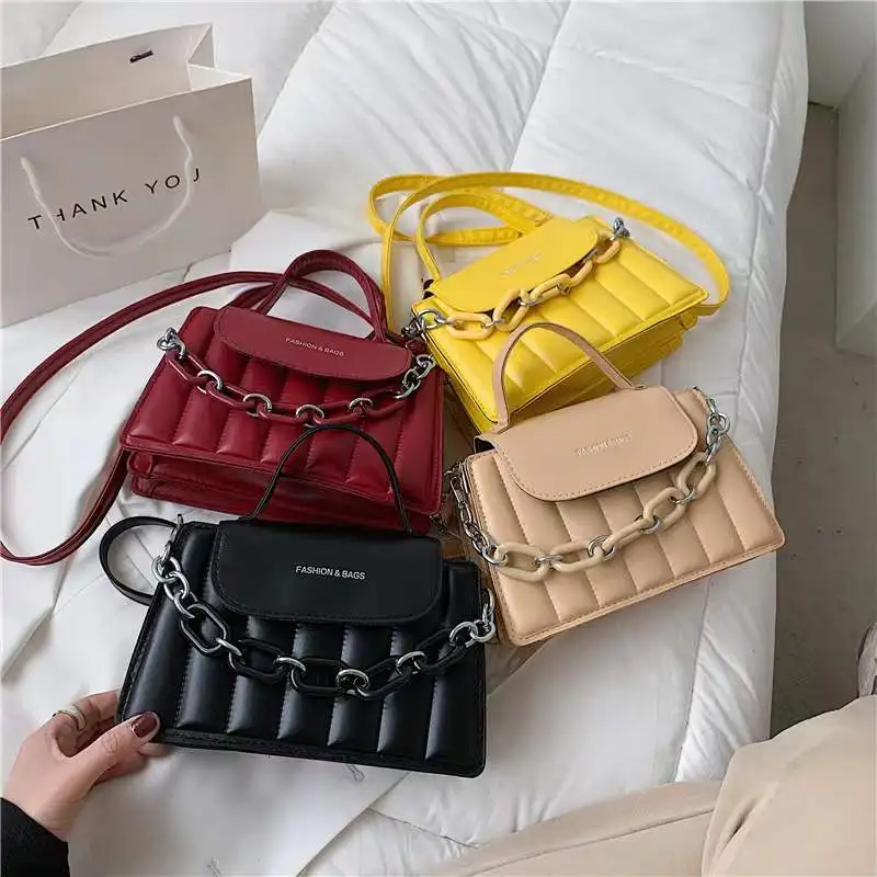 

Hot Sale PU leather hot selling new design mini luxury crossbody acrylic chain shoulder bags for women, Black,yellow,red,camel
