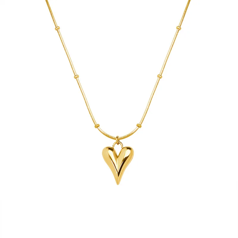 

Exquisite 18K Gold Plated Titanium Steel Heart Pendant Necklace Fashion Stainless Steel Beads Chain Heart Necklace For Women