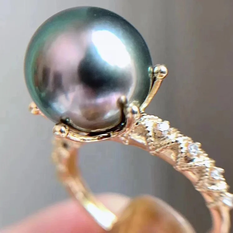 

8-10mm Pearl Ring 925 silver Accessories Natural Tahitian Pearl rings 925 Sterling Silver with Gold Plated ring simple style